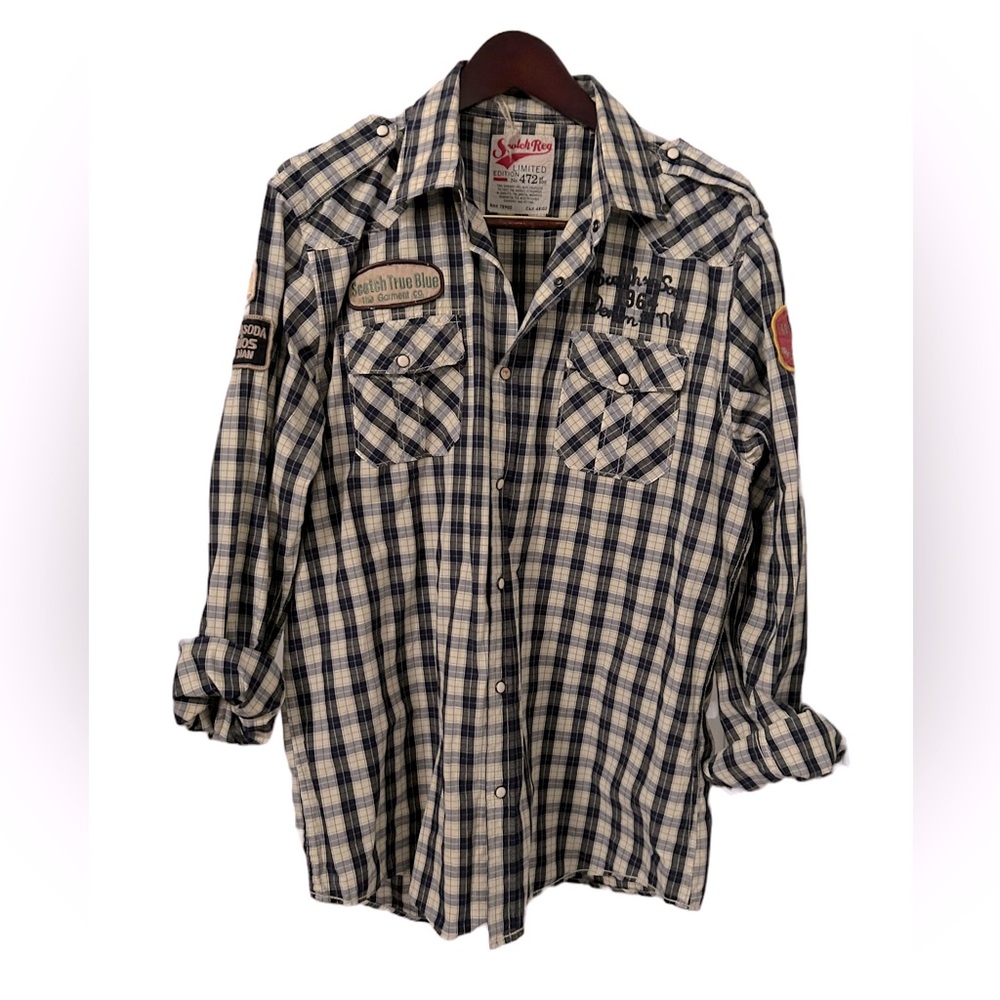 Scotch & Soda Military Motorcycle Pearl Snap Western Plaid Shirt, Men’s XXLarge